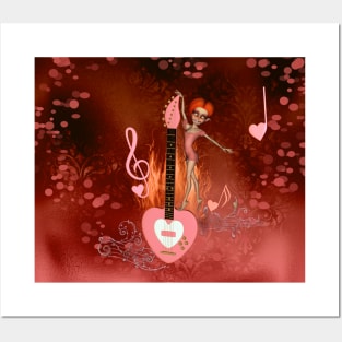 Dancing girl with guitar Posters and Art